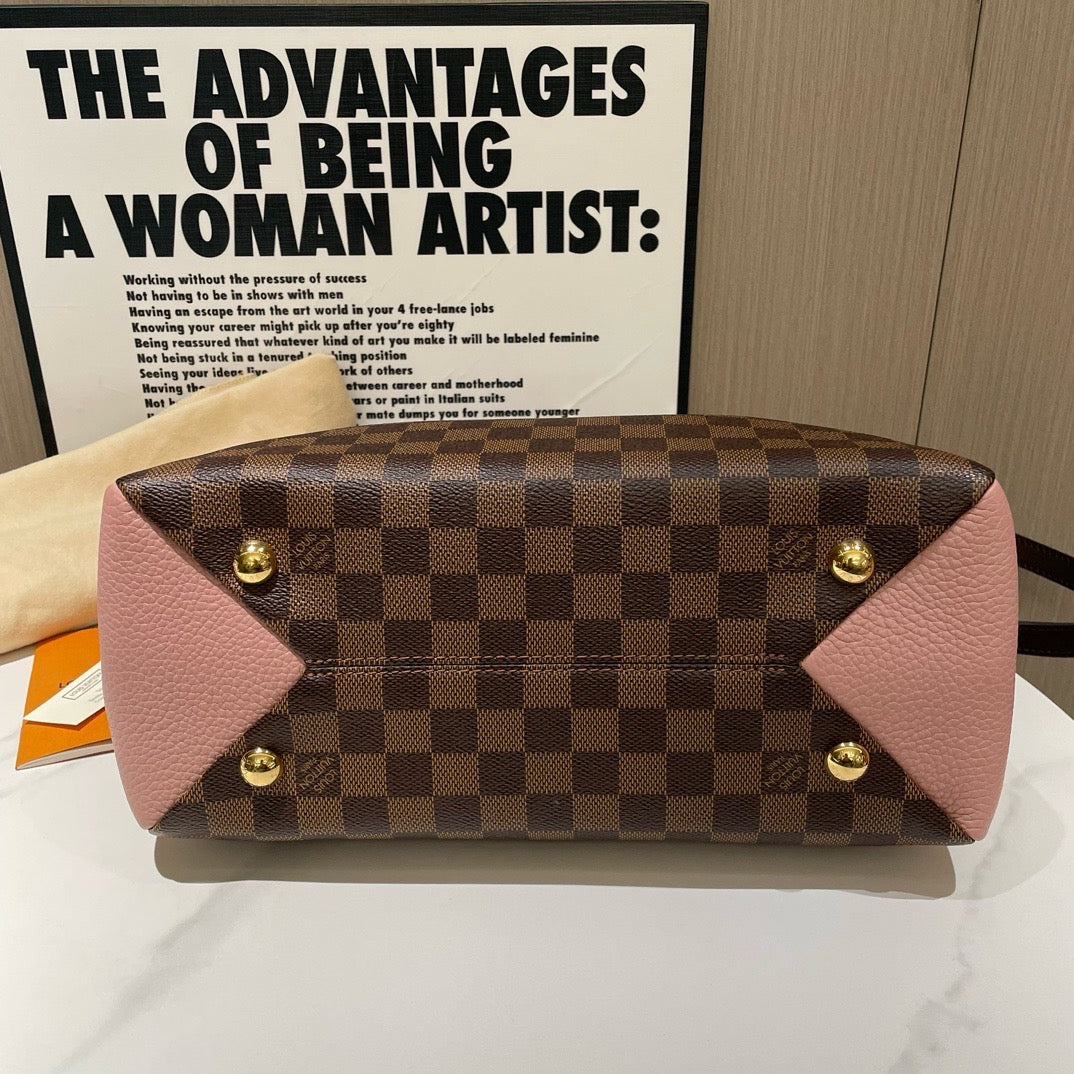 Louis Vuitton Brittany Handbag Rose Ballerine Damier Ebene Canvas Satchel, Top Handle Bag, #12086