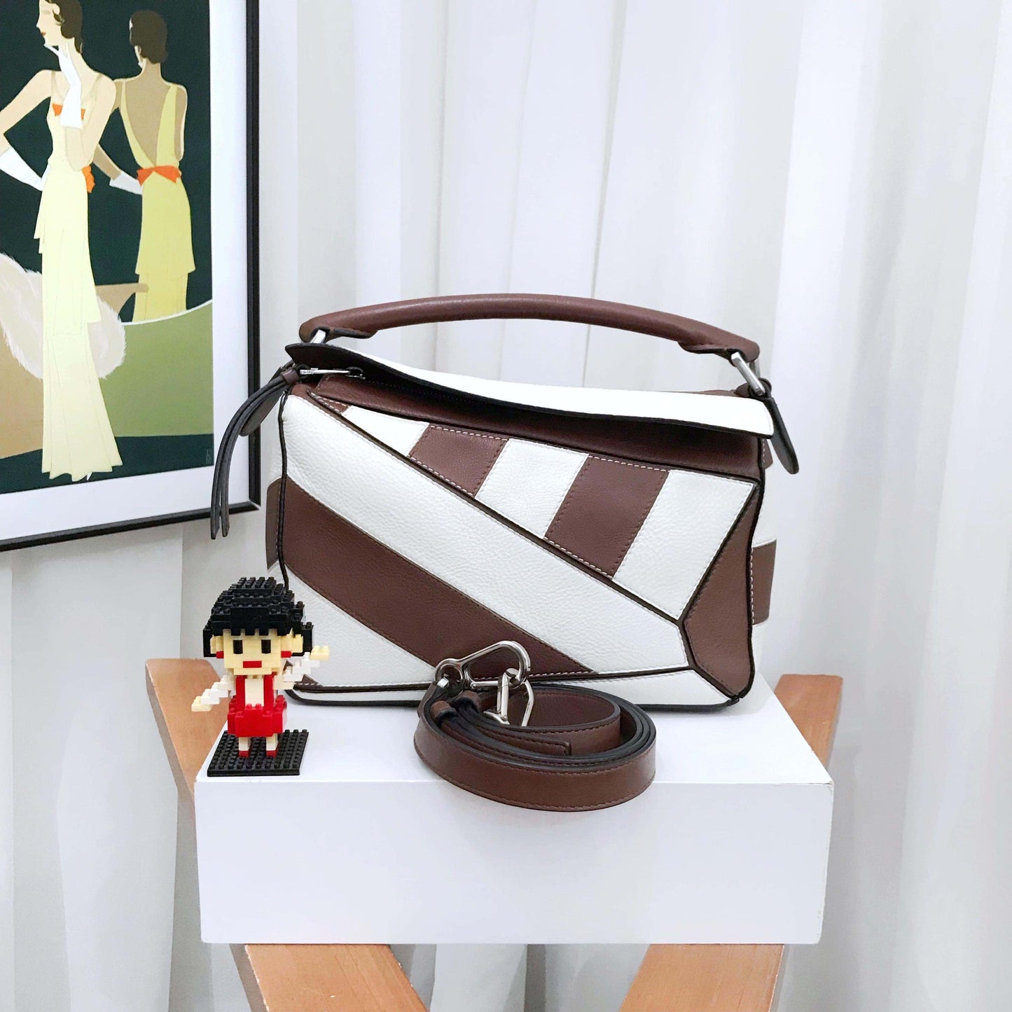 Loewe Puzzle Small Brown White Leather Shoulder Bag