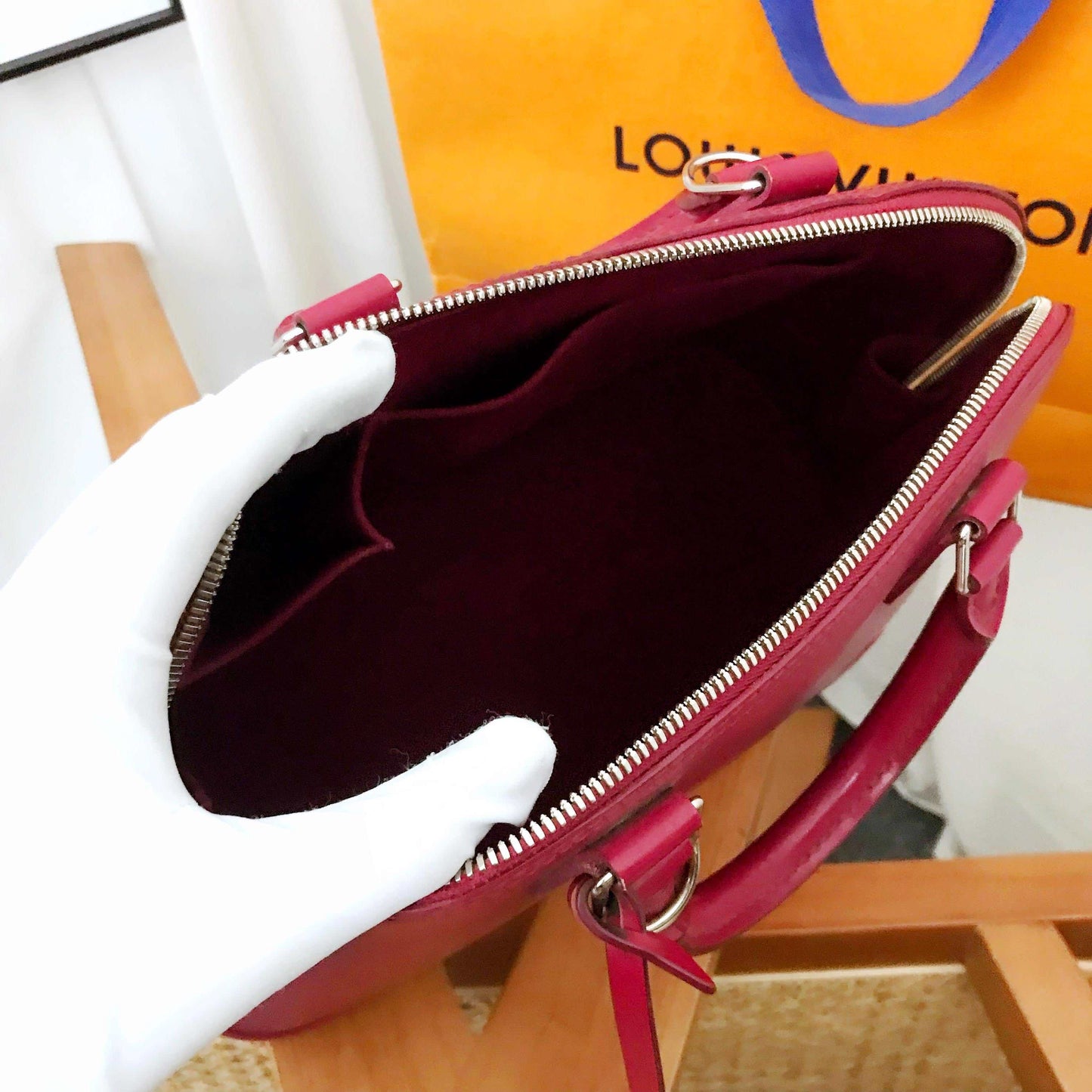 Louis Vuitton Epi Alma PM Raspberry Leather Handbag