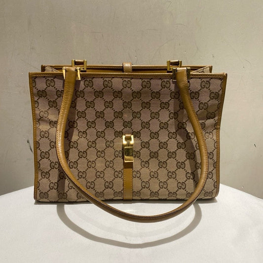 Gucci Monogram Beige Canvas Tote Bag Large