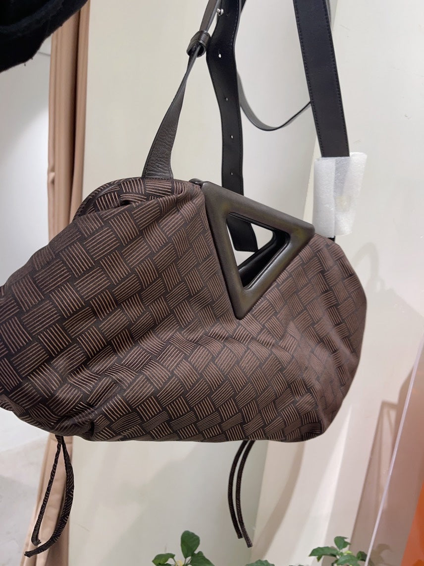 Bottega Veneta Medium Point Brown Checkered Leather Handbag