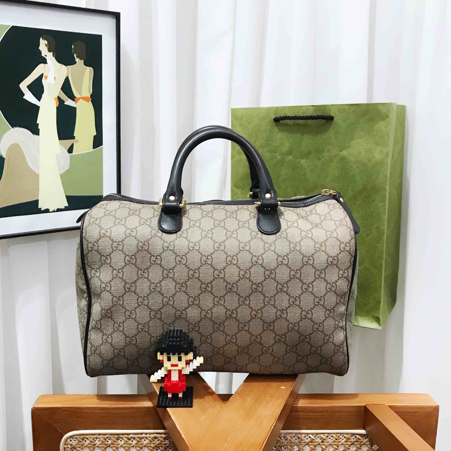 Gucci Boston Joy Beige Canvas Tote Bag Large