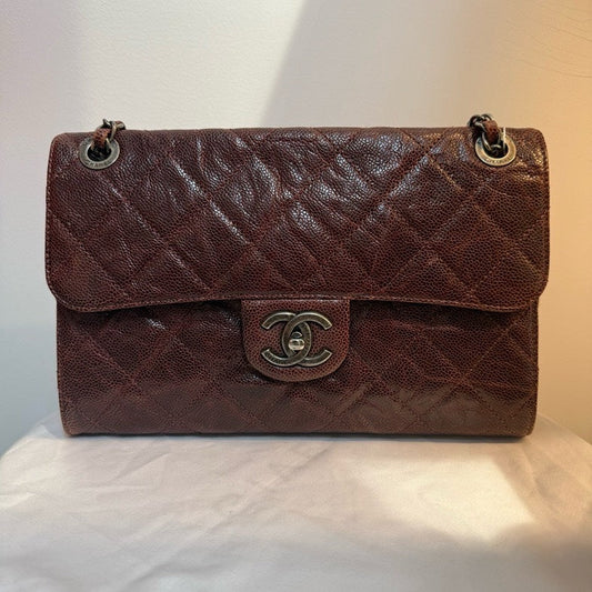 Chanel CF Wine Color Leather Quilted Handbag Medium