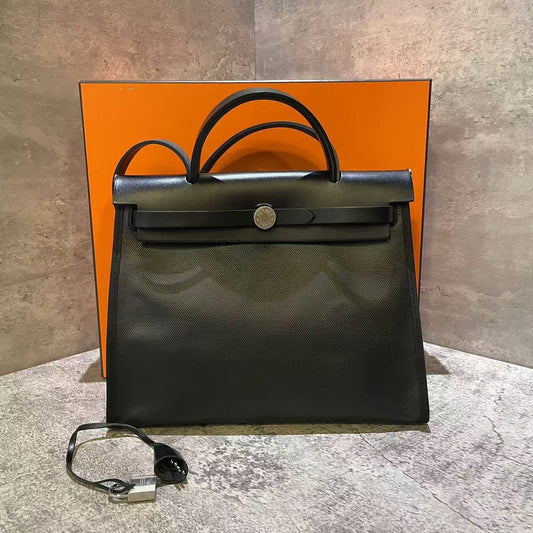Hermes Herbag 31 Black Waterproof Canvas Handbag