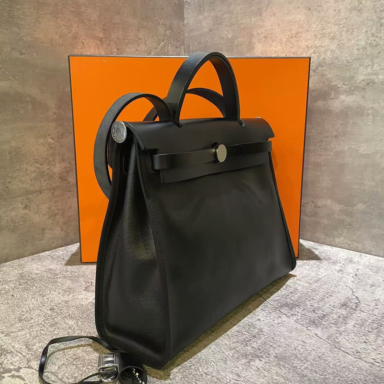 Hermes Herbag 31 Black Waterproof Canvas Handbag