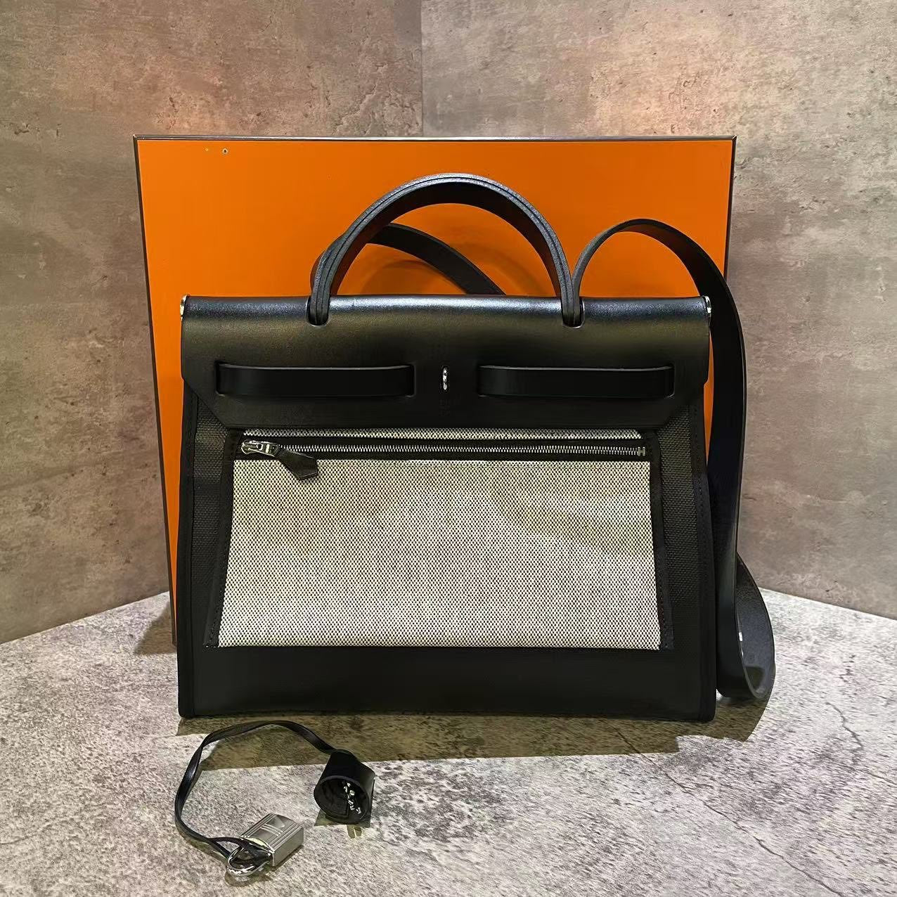 Hermes Herbag 31 Black Waterproof Canvas Handbag