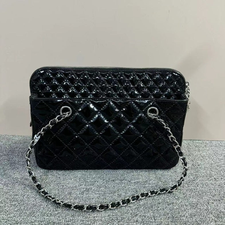 Chanel Quilted Black Patent Leather Shoulder Bag Medium
