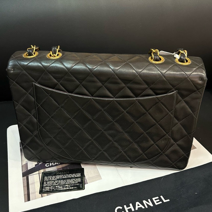 Chanel Vintage CF Maxi Black Quilted Leather Shoulder Bag