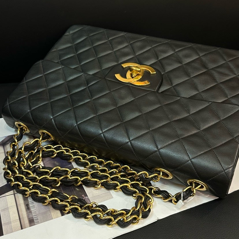 Chanel Vintage CF Maxi Black Quilted Leather Shoulder Bag