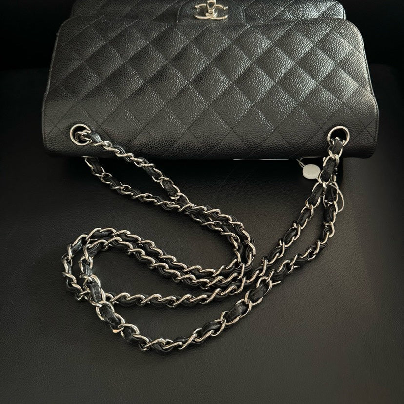 Chanel CF Jumbo Caviar Black Quilted Leather Shoulder Bag xxcm