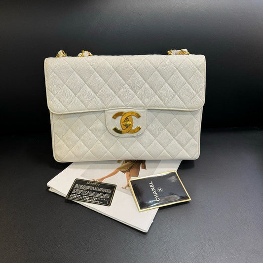 Chanel Vintage CF Maxi White Quilted Leather Shoulder Bag xxcm