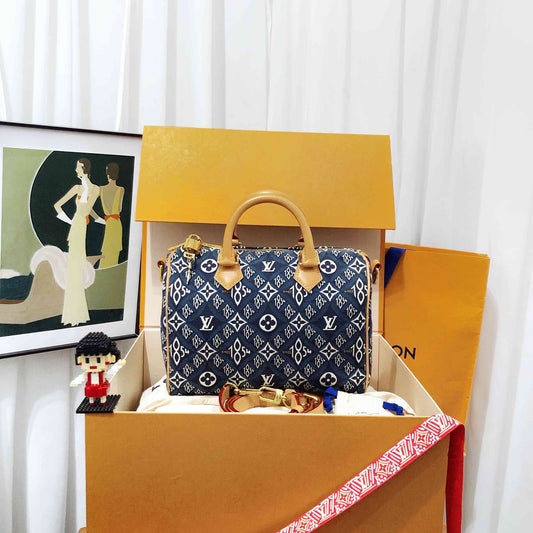 louis vuitton speedy 25 blue handbag