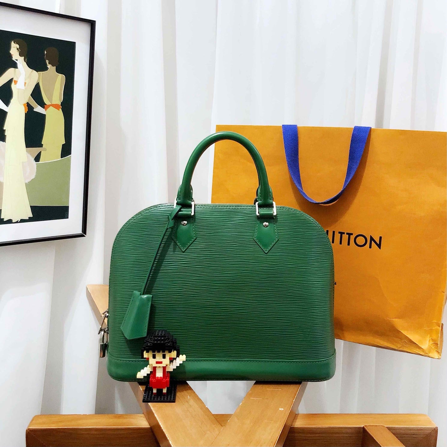 louis vuitton alma epi leather green handbag