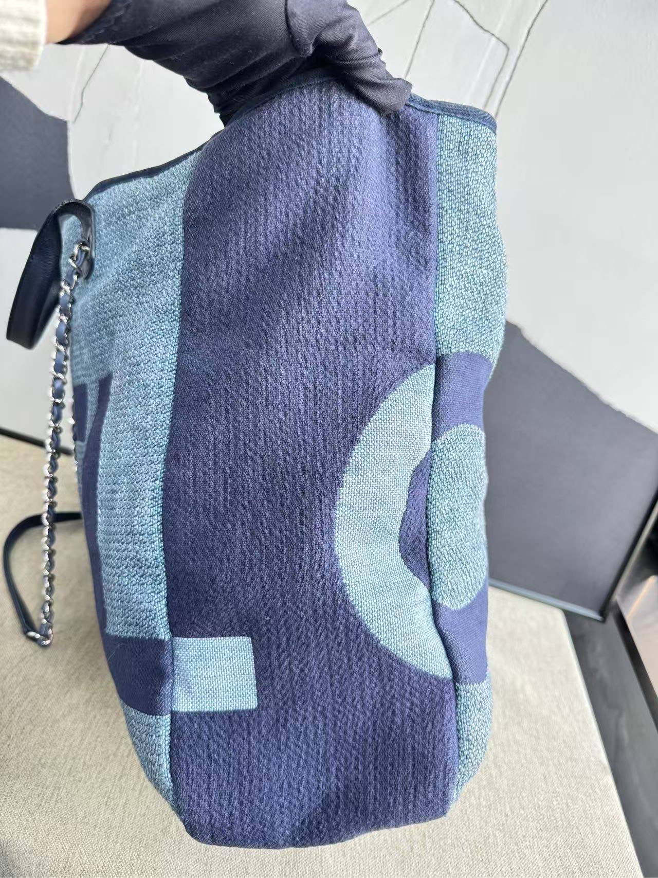Chanel Deauville Tote Bag Blue Canvas 2018 Preloved Large