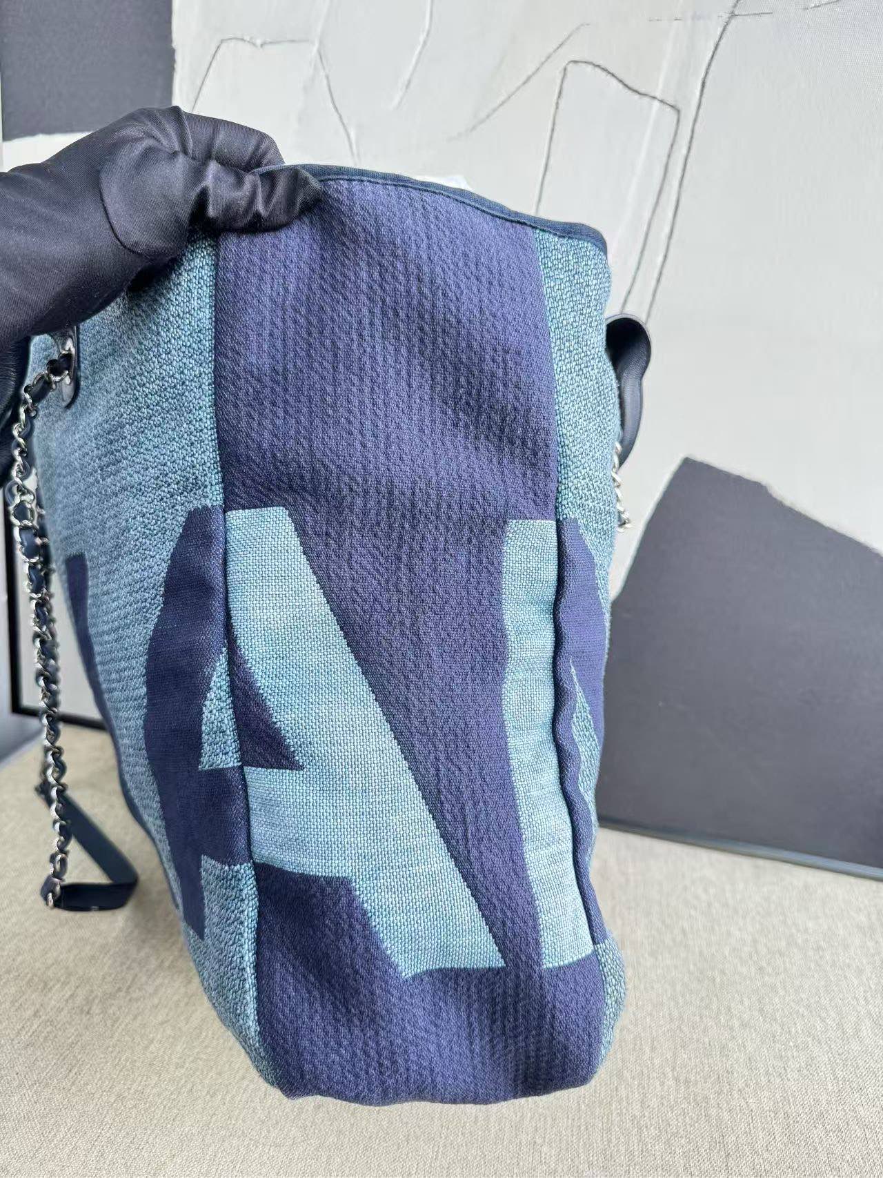 Chanel Deauville Tote Bag Blue Canvas 2018 Preloved Large
