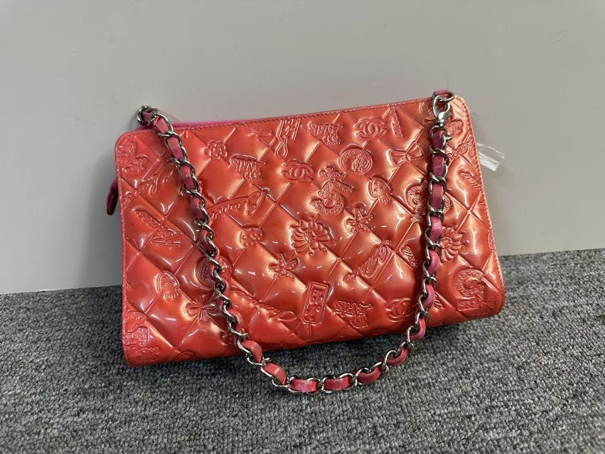 Preloved Chanel Embossed Red Crossbody Bag