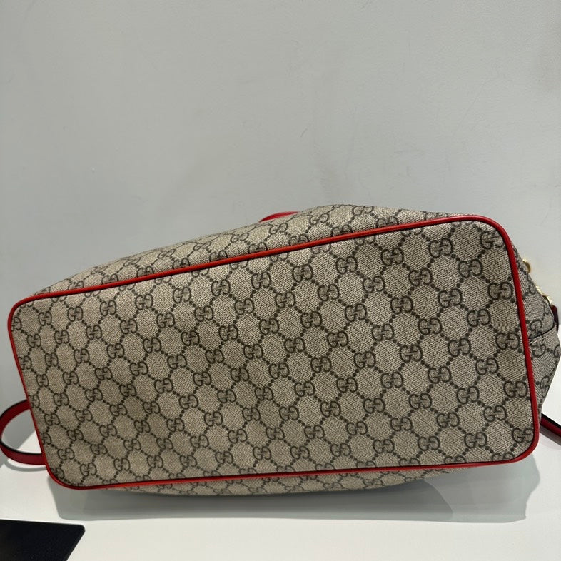 Pre-loved Gucci Ophidia Beige Canvas Shoulder Bag with Snake Heart Motif