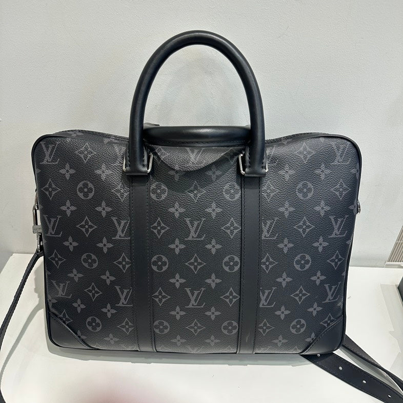 Pre-loved Louis Vuitton Monogram Shadow Tote Bag in Black Leather Crossbody