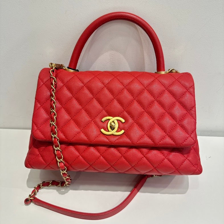 Pre-loved Chanel Coco Handle Chain Bag Red Quilted Leather Top Handle Bag