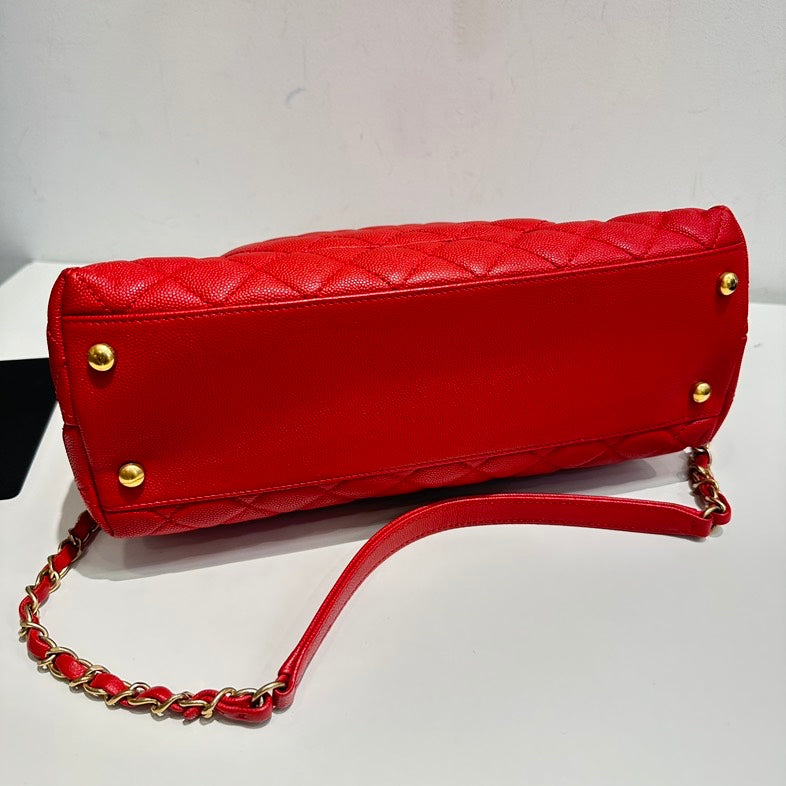Pre-loved Chanel Coco Handle Chain Bag Red Quilted Leather Top Handle Bag