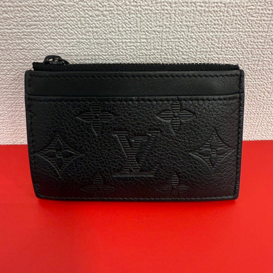 Louis Vuitton Preloved Black Leather Monogram Card Case FM9096