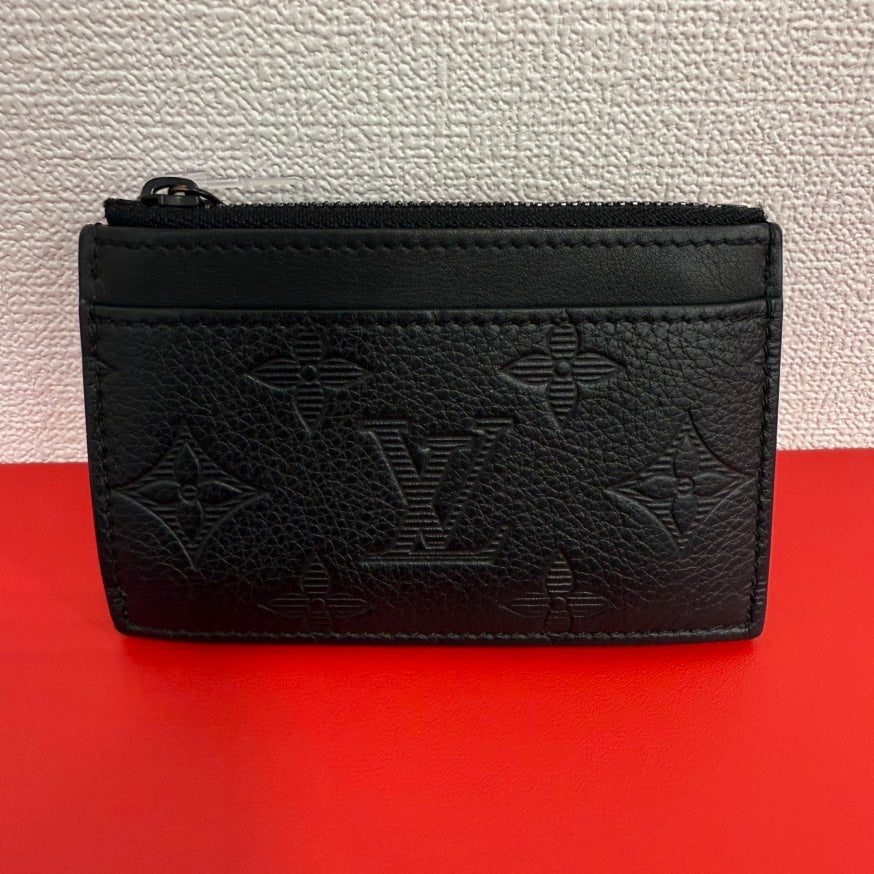 Louis Vuitton Preloved Black Leather Monogram Card Case FM9096