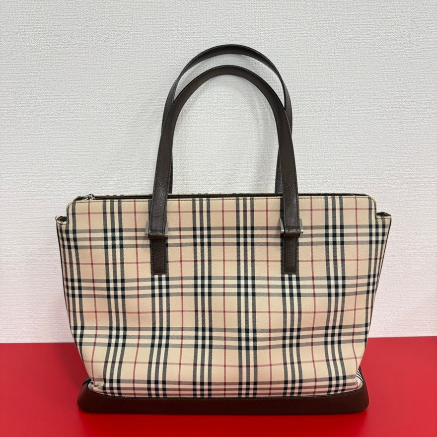 Burberry FM0025 Novacheck Canvas Leather Tote Bag Beige