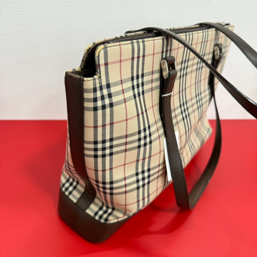 Burberry FM0025 Novacheck Canvas Leather Tote Bag Beige
