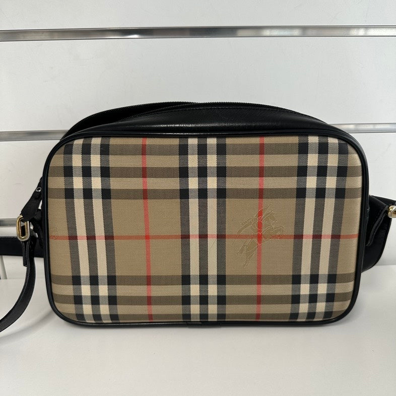 Pre-loved Burberry Check Plaid Beige Crossbody Bag 9363