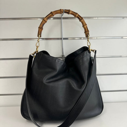 Pre-loved Gucci Bamboo Tote 2397 Black Leather Top Handle Bag