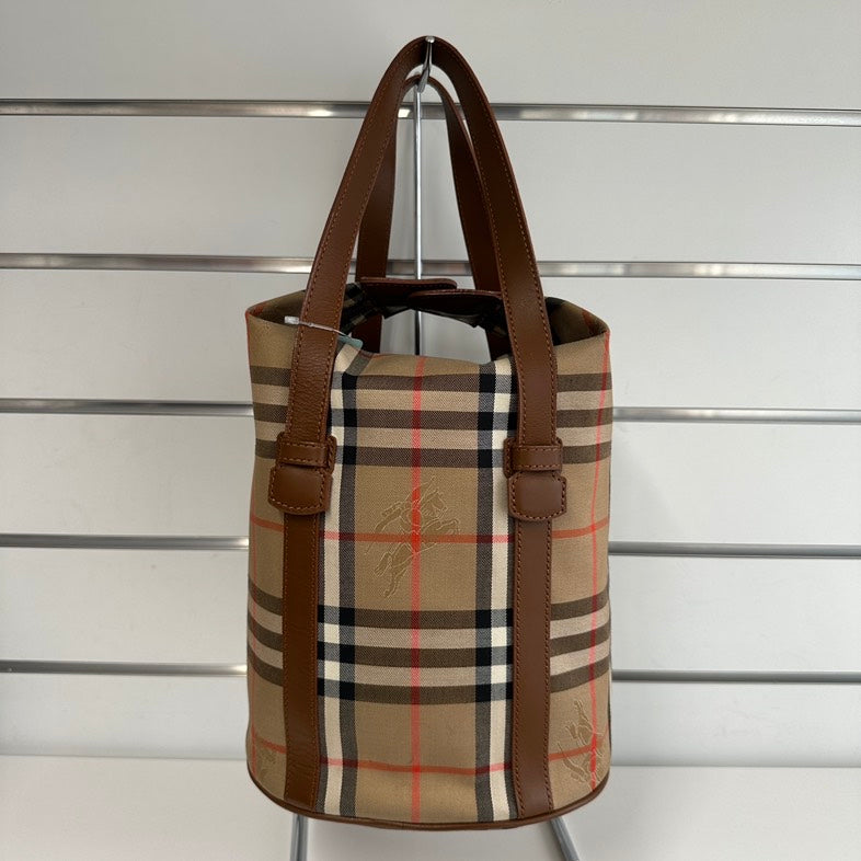 Pre-loved Burberry Plaid Beige Tote Handbag