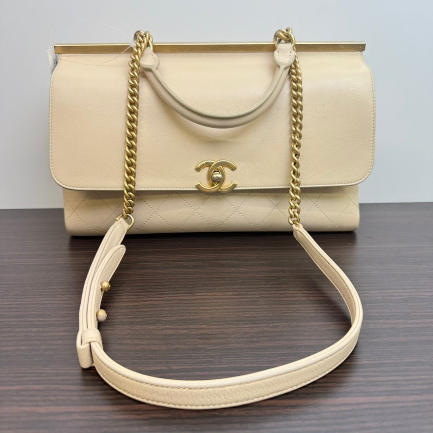 Preloved Chanel Calfskin 2way Flap Bag B2011 Beige Shoulder Bag