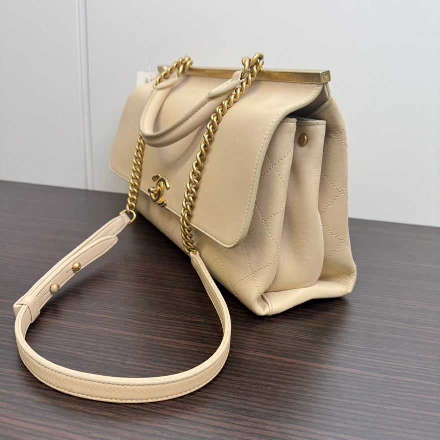 Chanel Calfskin way Flap Bag B Beige Shoulder Bag