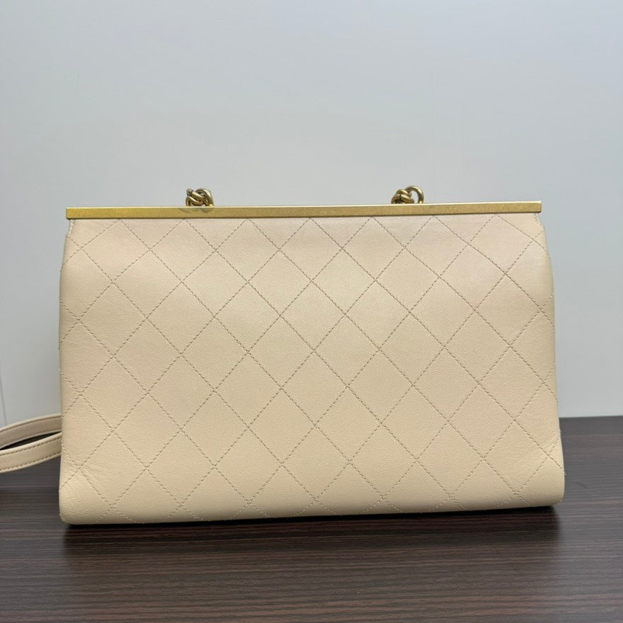 Preloved Chanel Calfskin 2way Flap Bag B2011 Beige Shoulder Bag