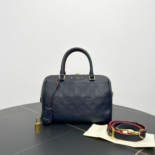 Preloved Louis Vuitton Speedy 25 Bandoulière Black Leather Satchel