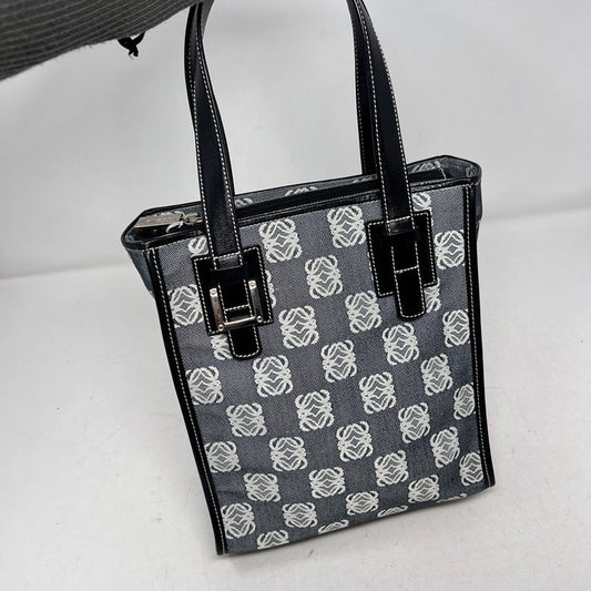 Preloved LOEWE Canvas & Leather Handbag AF626 in Black and White Tote