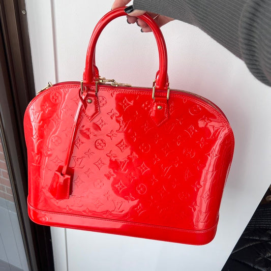 Louis Vuitton Alma Red Patent Leather Top Handle Bag