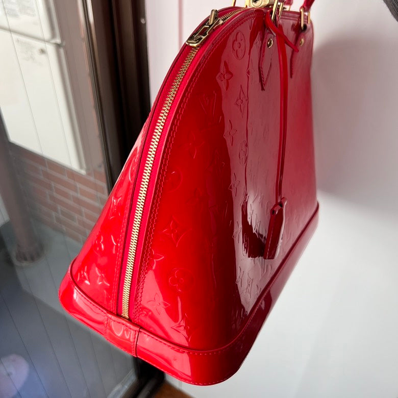 Louis Vuitton Alma Red Patent Leather Top Handle Bag