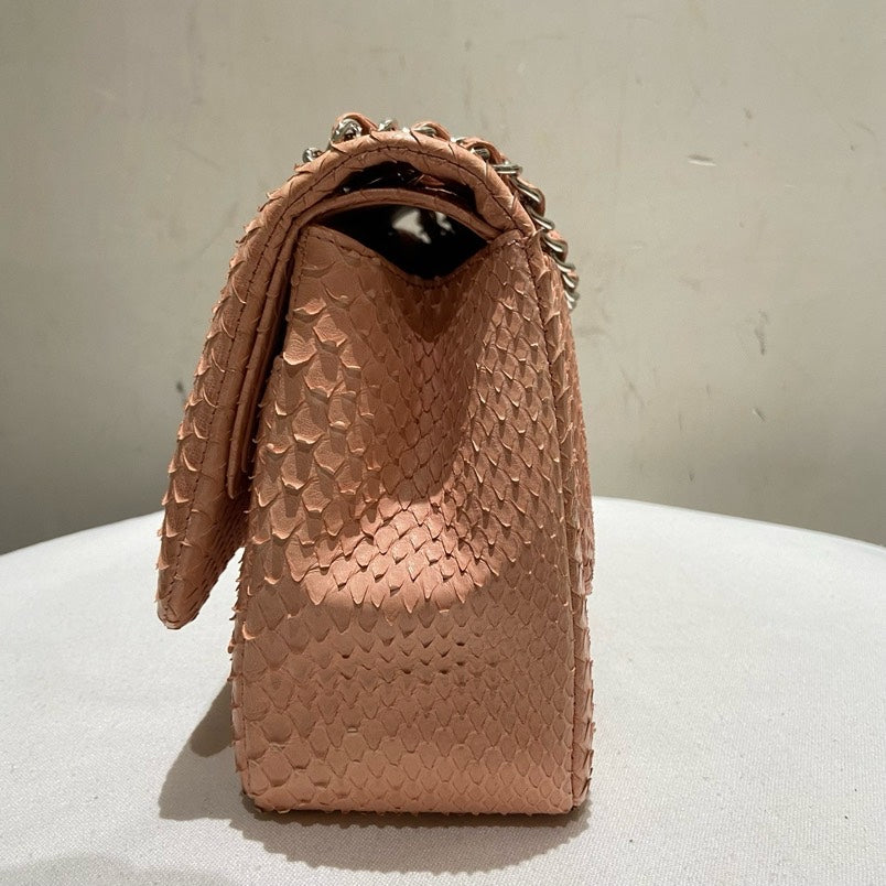 Chanel Python Pink Rare Leather CF Jumbo Double Flap Bag