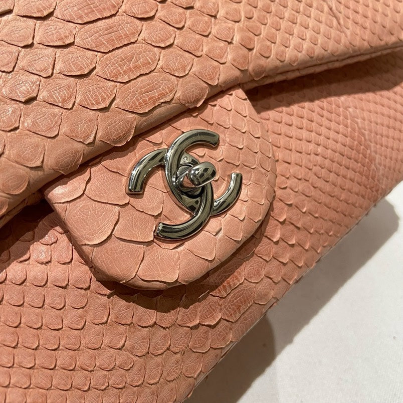 Chanel Python Pink Rare Leather CF Jumbo Double Flap Bag