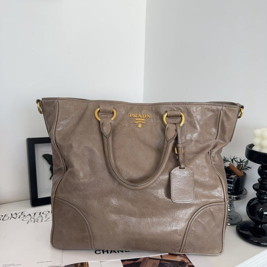 Prada Vitello Daino Brown Leather Tote Bag