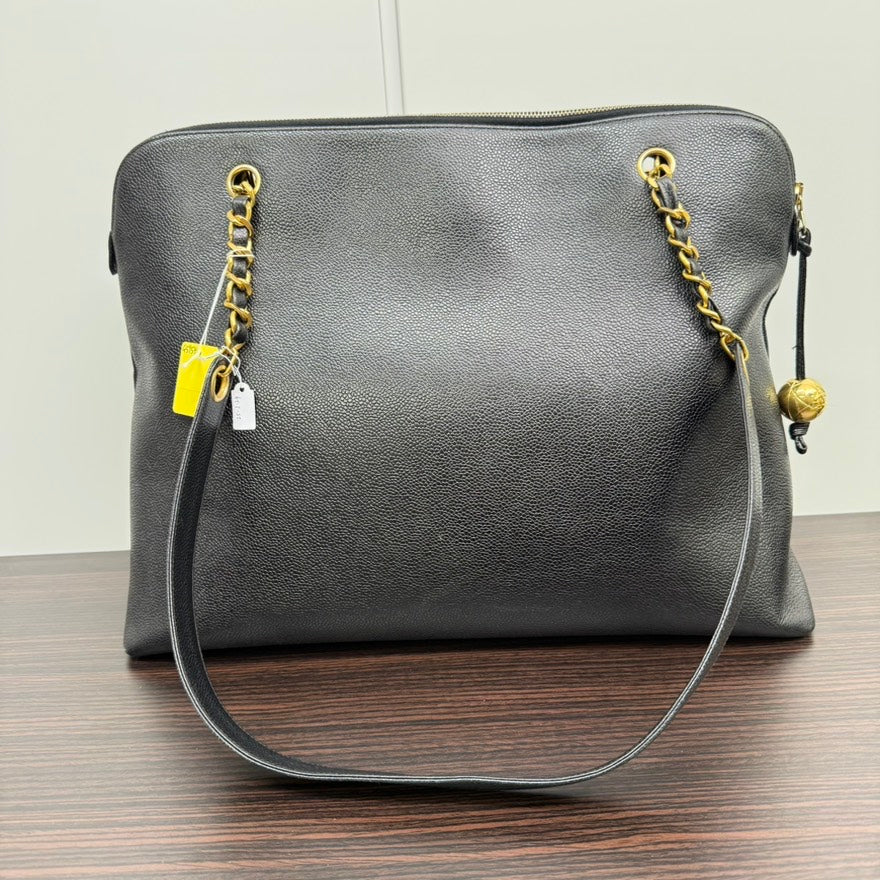 Vintage Chanel Caviar Leather Chain Tote Bag NGG Black Shoulder Bag