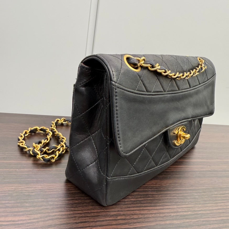 Vintage Chanel Lambskin Single Flap Bag NG Black Shoulder Bag