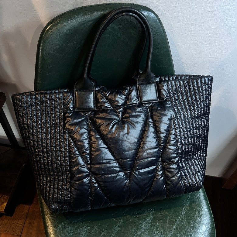 Preloved MCM AF237 Black Quilted Tote Bag