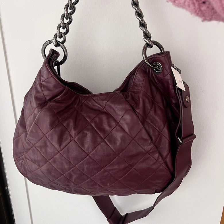 Preloved Chanel Burgundy Leather 2way Chain Shoulder Bag AF668