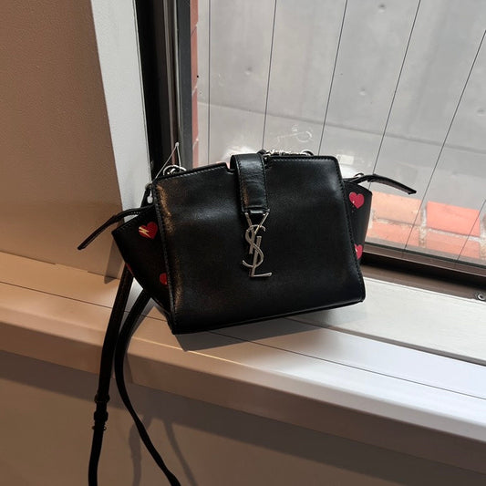 YSL Preloved 2way Leather Crossbody Bag AF705 Black with Heart Detail