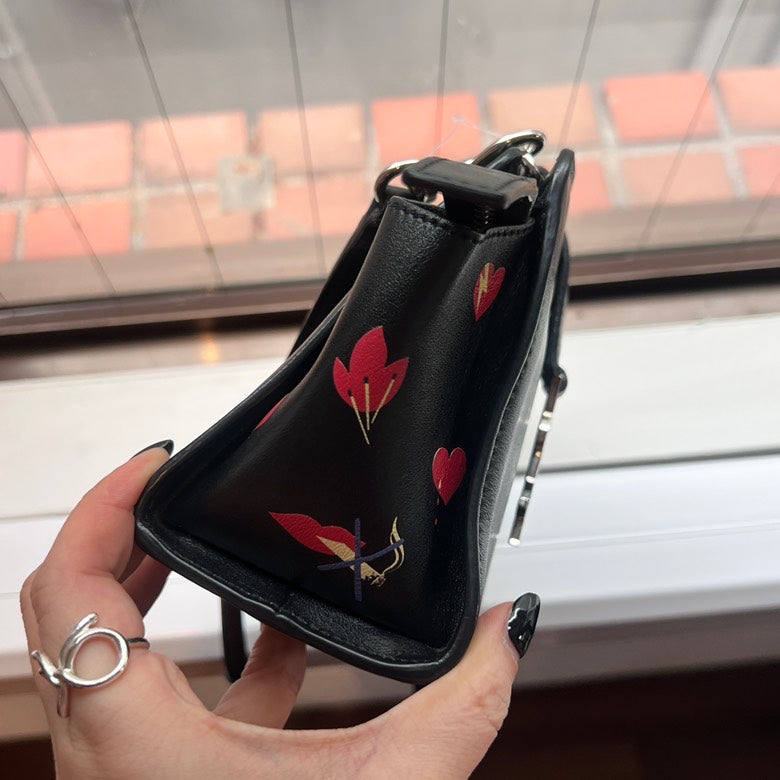YSL Preloved 2way Leather Crossbody Bag AF705 Black with Heart Detail