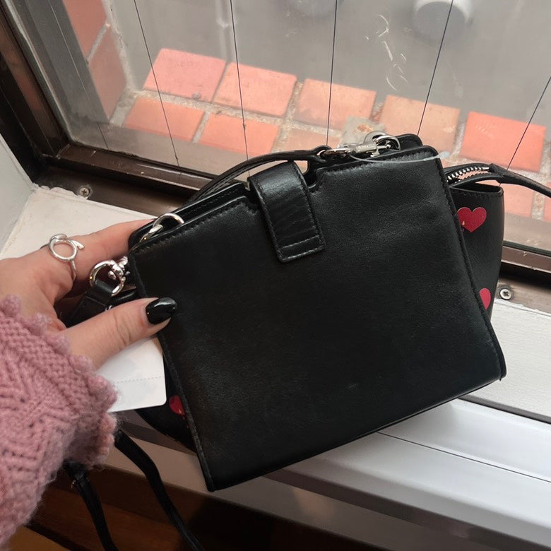 YSL Preloved 2way Leather Crossbody Bag AF705 Black with Heart Detail