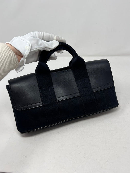 Hermes Black Canvas & Leather Satchel/Top Handle Handbag Preloved AF680