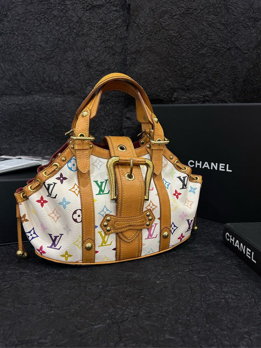 Louis Vuitton Theda White Multicolor Monogram Handle Tote Bag